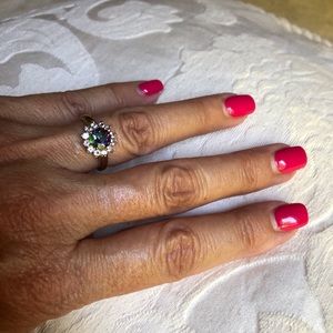 Mystic topaz & white topaz ring. 14k over sterling